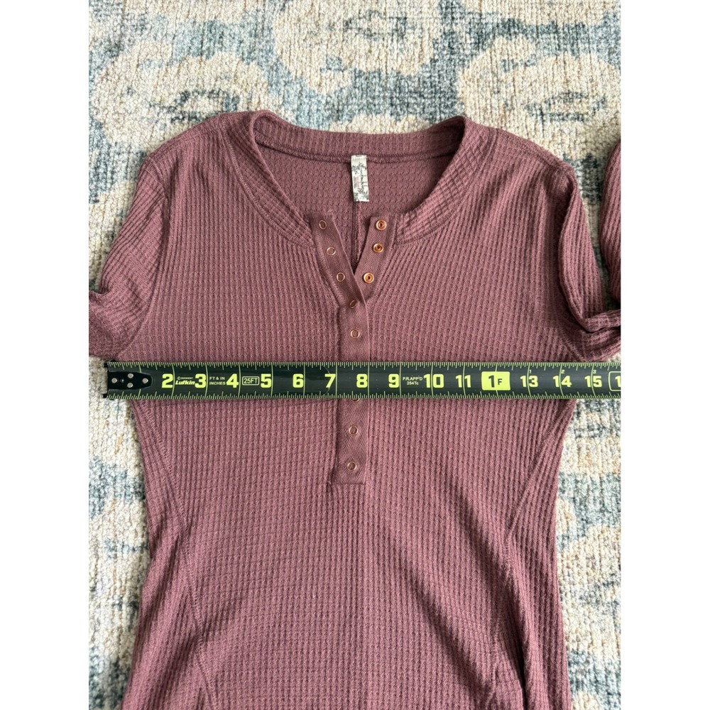 Free People Mauve Waffle Knit Long Sleeve Henley - Picture 3 of 4